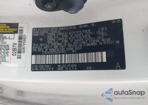 2005 Toyota Sienna Le z USA, uszkodzony, nr VIN 5TDZA23C55S327925